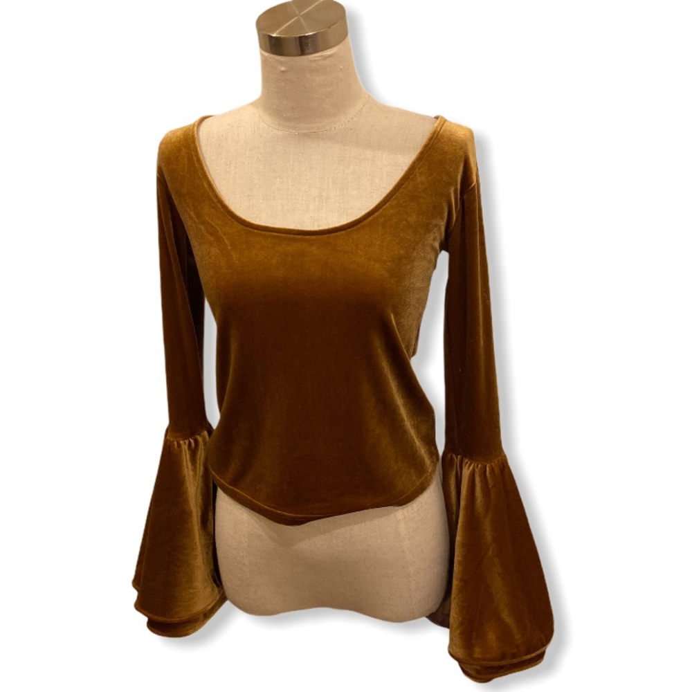 Torn Ronny Kobo| Marigold Velvet bell sleeve top - Picture 1 of 4